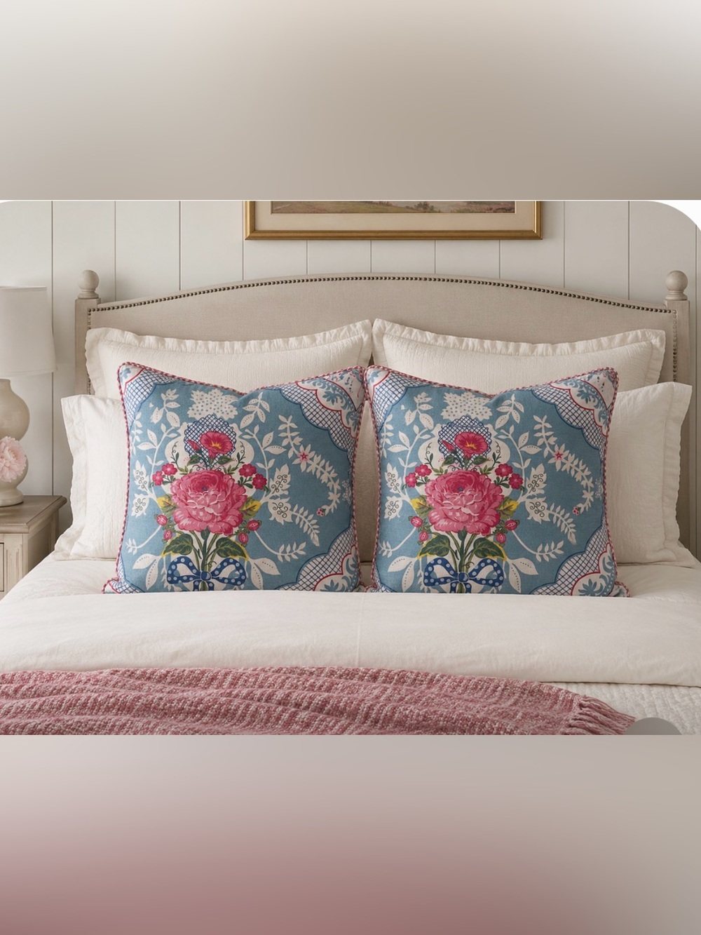 Pip Studio Floral Blue and Pink Decorative Pillow covers - Set of 2